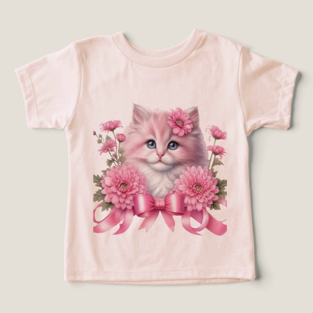 Camiseta Fita Branca de Gato Rosa (Design frontal)