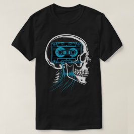 Camiseta Fita Cassete Azul Neon Crânio Arte de Onda Sonora