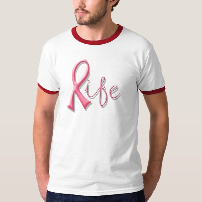 Camiseta Fita cor-de-rosa da vida (Frente)