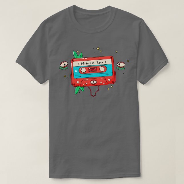 Camiseta fita de áudio de cassete retro Emo Midwest (Frente do Design)