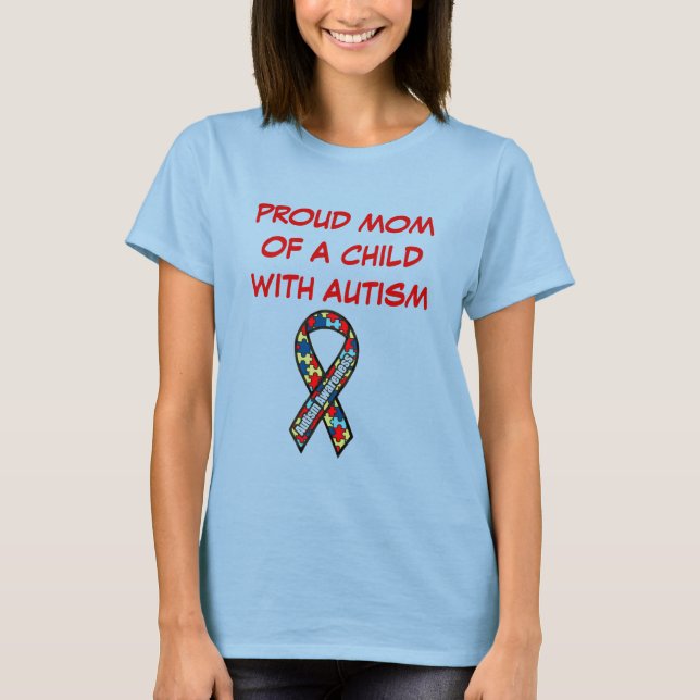 Camiseta fita de autismo12, MÃE ORGULHOSA DE CRIANÇA COM AU (Frente)