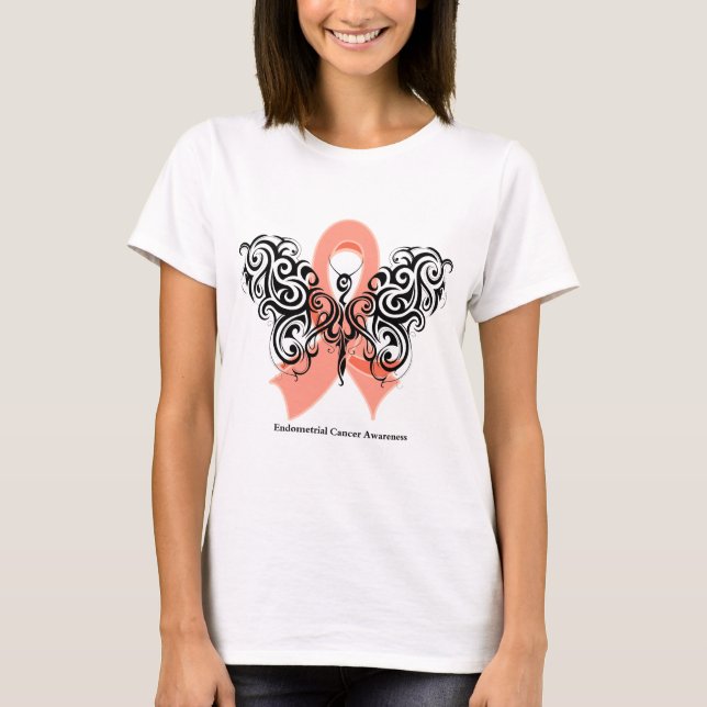 Camiseta Fita de Borboleta Tribal Cancer Endometrial (Frente)