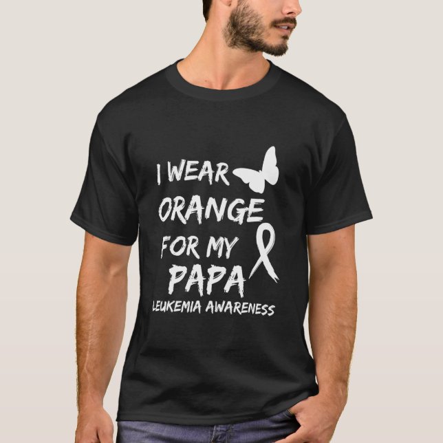 Camiseta Fita de Cancer de ukemia Eu Visto Laranja para o m (Frente)