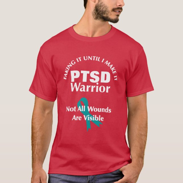 Camiseta Fita de Consciência do Teto do Guerreiro PTSD (Frente)