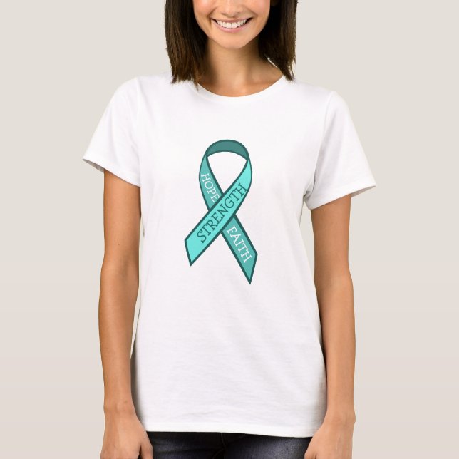 Camiseta Fita de Consciência Teal Esperam Força de Fé (Frente)