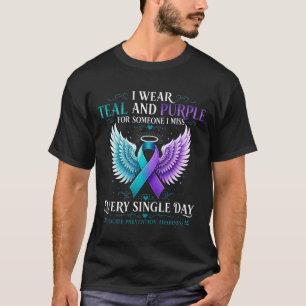 Camiseta Fita de conscientização azul-turquesa e roxa com a