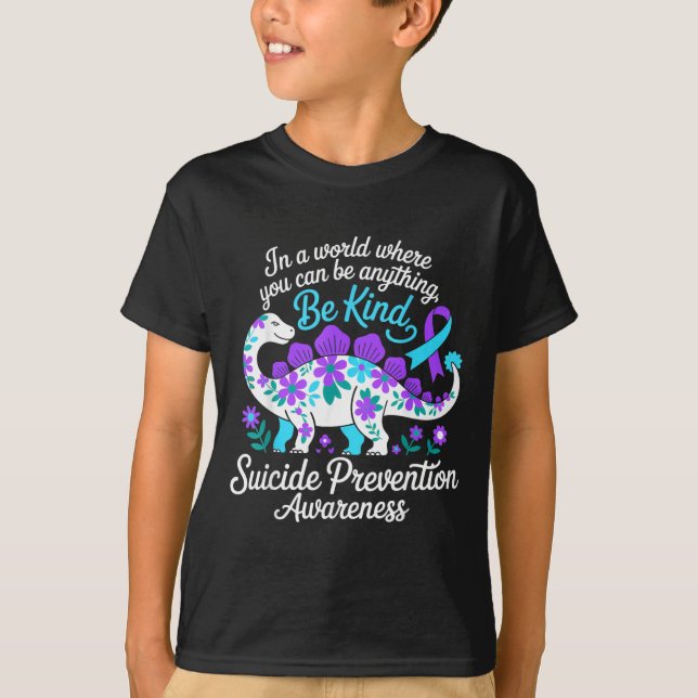 Camiseta Fita de Conscientização de Prevenção Flores T-Rex  (Frente)