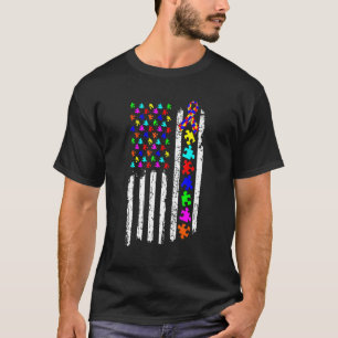 Camiseta Fita de Peça de Puzzle da Bandeira Americana Consc