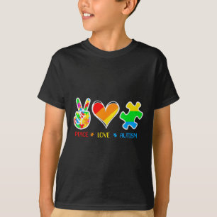 Camiseta Fita de Peças do Puzzle do Autismo Paz Amor Autism