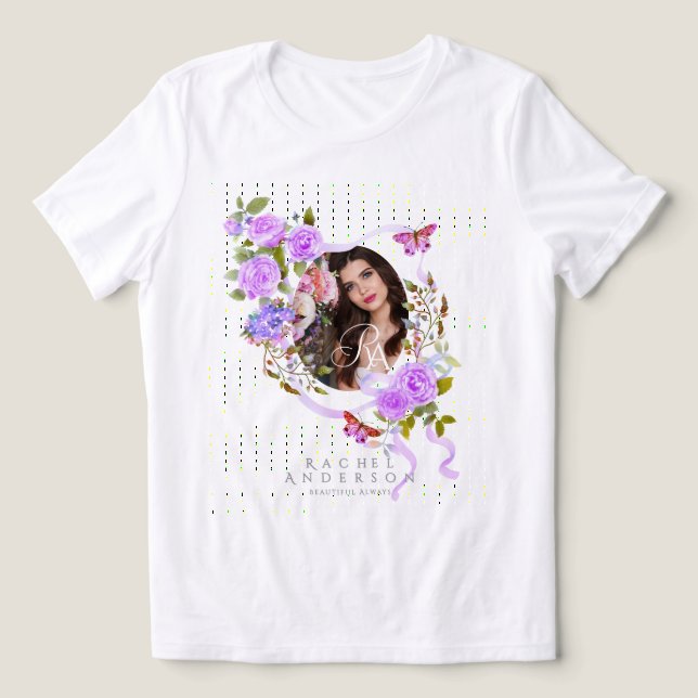 Camiseta Fita de Rosa Roxa Chic Foto (Design frontal)