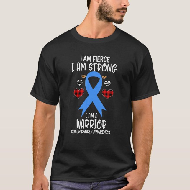 Camiseta Fita de Sensibilização do Cancer Colon Eu Sou Fort (Frente)