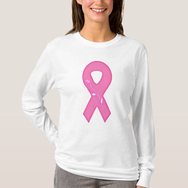 Camiseta Fita De Sensibilização Do Cancer Com Flor (Frente)