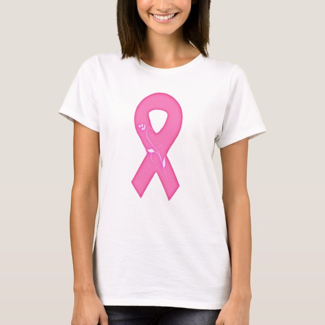 Camiseta Fita De Sensibilização Do Cancer Com Flor (Frente)
