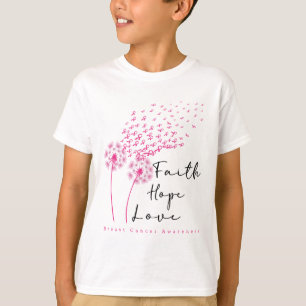 Camiseta Fita Dente-de-leão Fé Esperança Amor Cancro da Mam