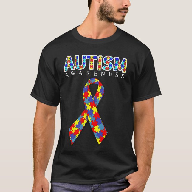 Camiseta Fita do quebra-cabeça da consciência do autismo (Frente)