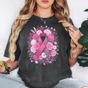 Camiseta Fita Floral Rosa de Conscientização do Câncer de M