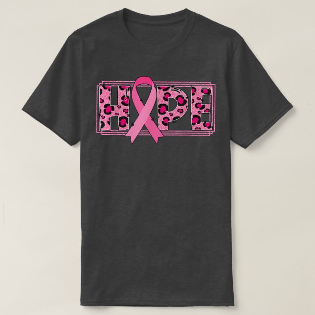 Camiseta Fita Rosa Com Cancer De Esperança De Mama De Leopa (Frente do Design)