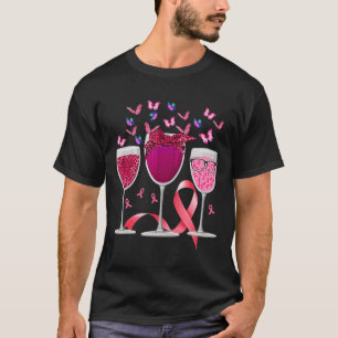 Camiseta Fita Rosa De Consciência Do Cancer De Vinho De Trê