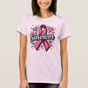 Camiseta Fita Rosa de Sobrevivência Fita Cancer Mama de Mul