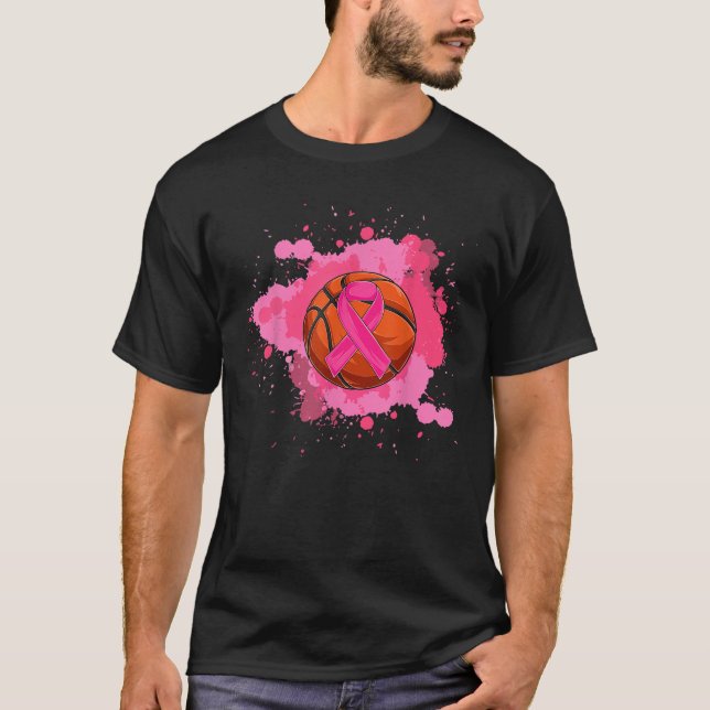 Camiseta Fita rosa, Fita de Bâmil, Atenção ao Cancer de Mam (Frente)