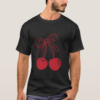 Camiseta Fita rosa Fita de Fita Vermelha de Cereja Arco Coq