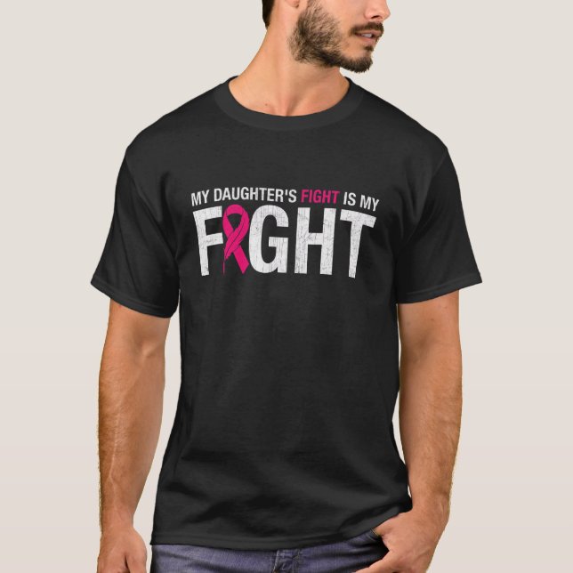 Camiseta Fita Rosa Mês de outubro A Luta da Minha Filha É M (Frente)