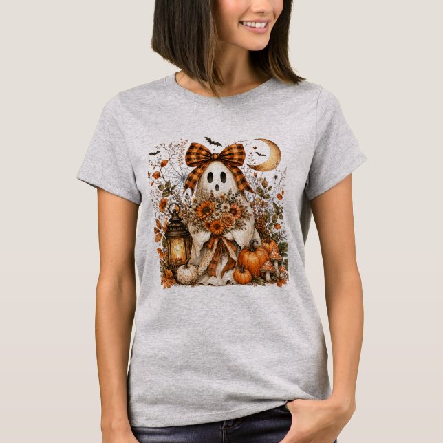 Camiseta Fita Xadrez Fantasma Coquette Halloween (Frente)