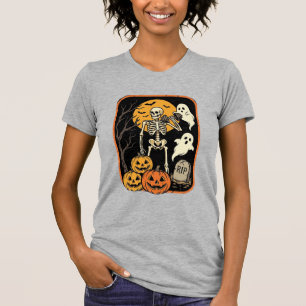 Camiseta Fitness Halloween Esqueleto Fantasma Abóbora Trein