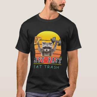 Camiseta Fitness Levanta Come Rápido Lixo Guaxinim Pizza