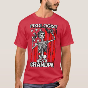 Camiseta Fixologista Grandpa Skeleton EUA Flag Woodworking 