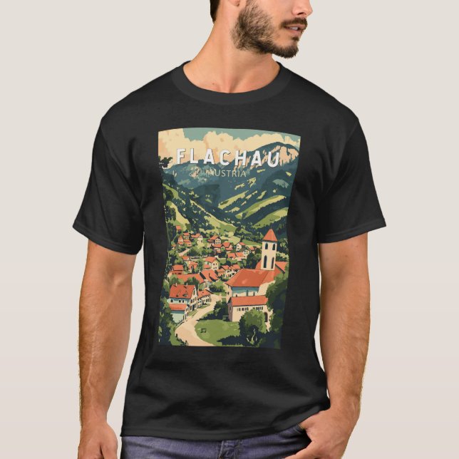 Camiseta Flachau Austria Illustração Viagem Art Vintage (Frente)