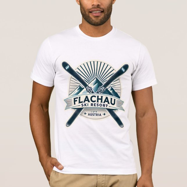 Camiseta Flachau Áustria Ski Resort Retro Design (Frente)