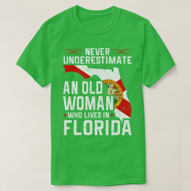 Camiseta Flag Florida Home Old Woman Flo Grown (Frente do Design)