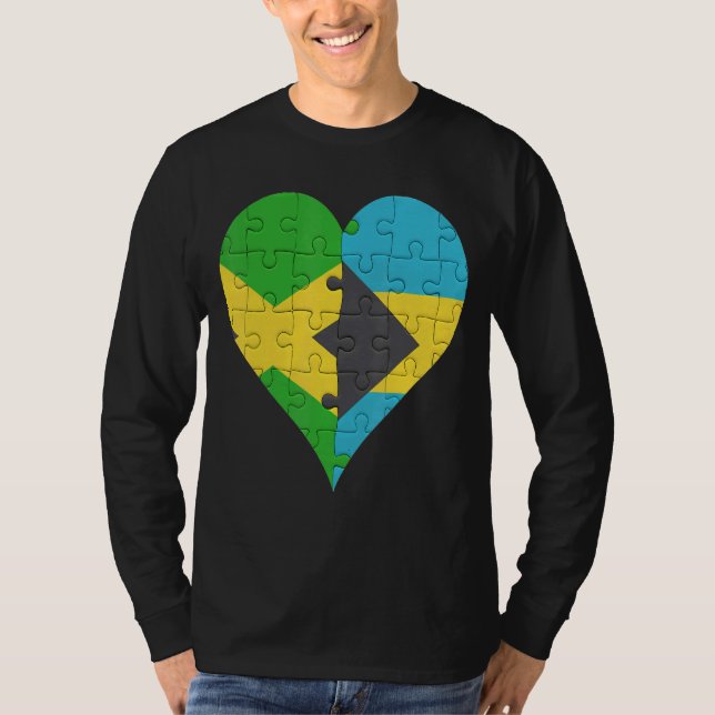 Camiseta Flag Heart da Bahamia jamaicana (Frente)