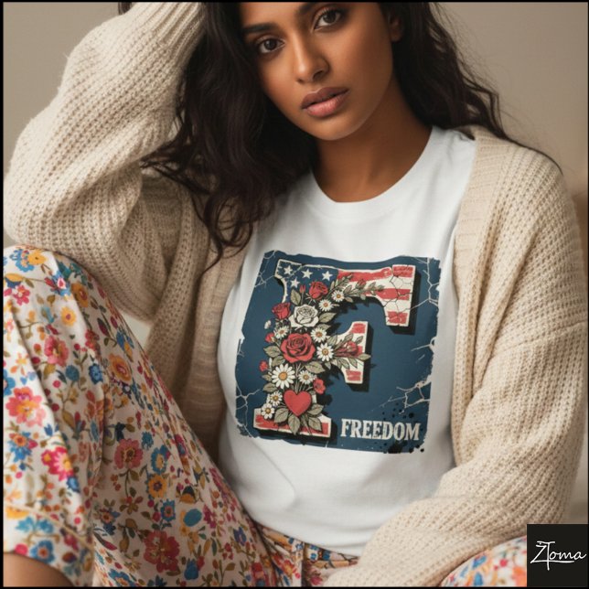 Camiseta Flag Letter F Roses Freedom Monogram (Sample design. Several style are available to choose from, with the option to add a name & color.
)