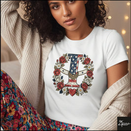 Camiseta Flag Letter I Military Floral Wreath