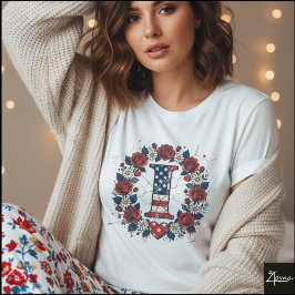 Camiseta Flag Letter I Roses Heart Wreath