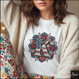 Camiseta Flag Letter K Roses Mandala Monogram