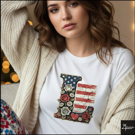 Camiseta Flag Letter L Roses Heart Monogram