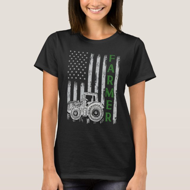 Camiseta Flag with Tractor  Patriotic Farmer N Farming Trac (Frente)