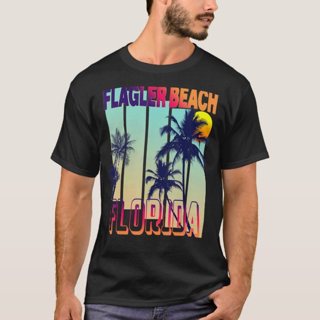 Camiseta Flagler Beach Retro Vintage Style Palm Tree (Frente)