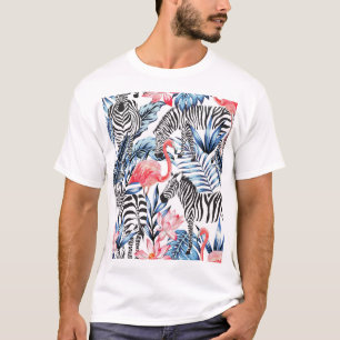 Camiseta Fláir Tropical: Paraíso Flamingo Zebra