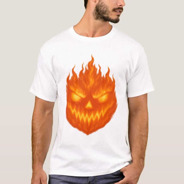 Camiseta Flaming Jack-o'-Lanterna Demon Roda Halloween (Frente)