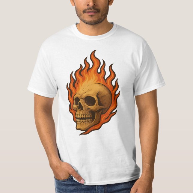 Camiseta Flaming Skull of Rebirth Fiery Power Design (Frente)