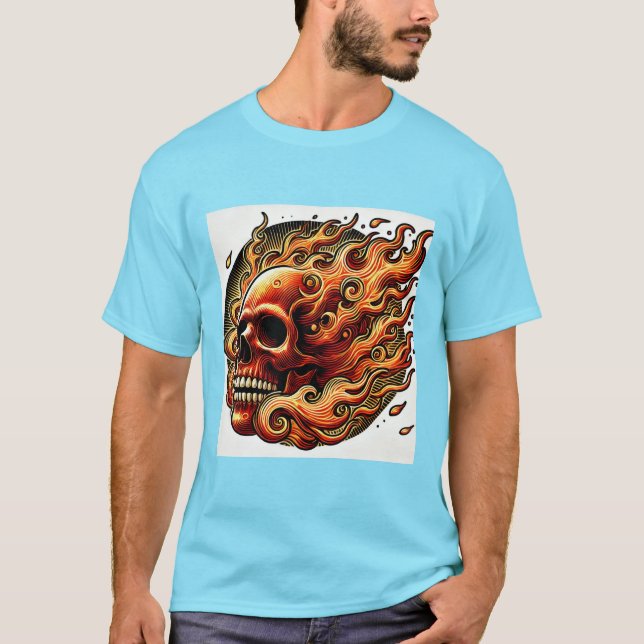 Camiseta Flaming Skull Trabalho de arte (Frente)