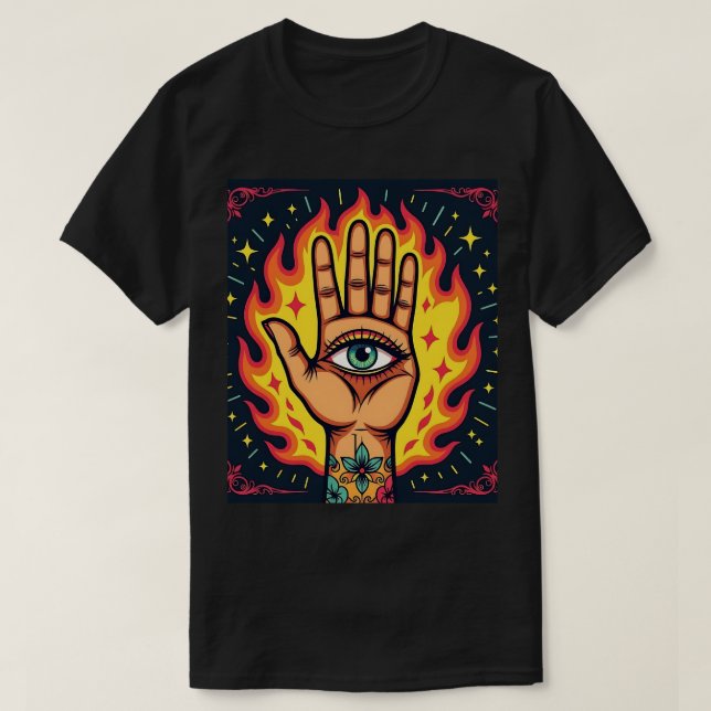 Camiseta Flaming Third Eye Hand (Frente do Design)