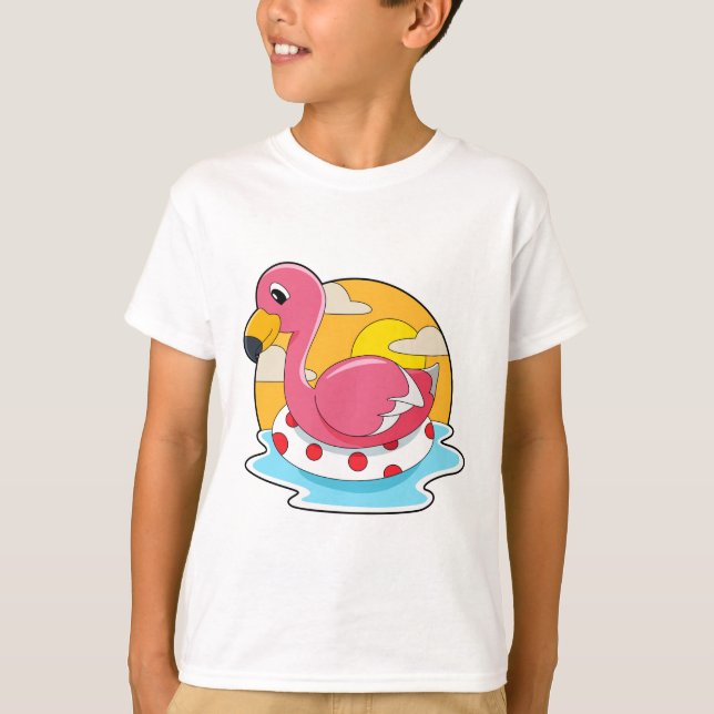 Camiseta Flamingo a Nadar com Lifebuoy (Frente)