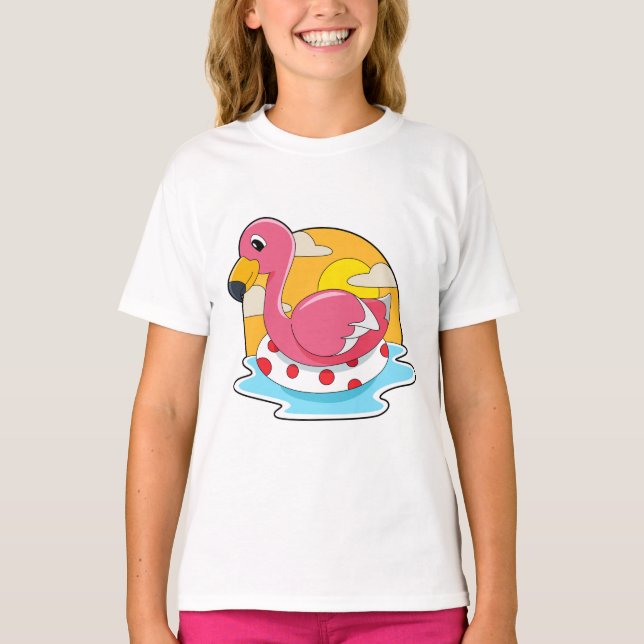 Camiseta Flamingo a Nadar com Lifebuoy (Frente)