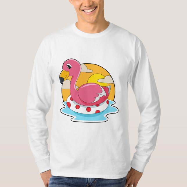Camiseta Flamingo a Nadar com Lifebuoy (Frente)