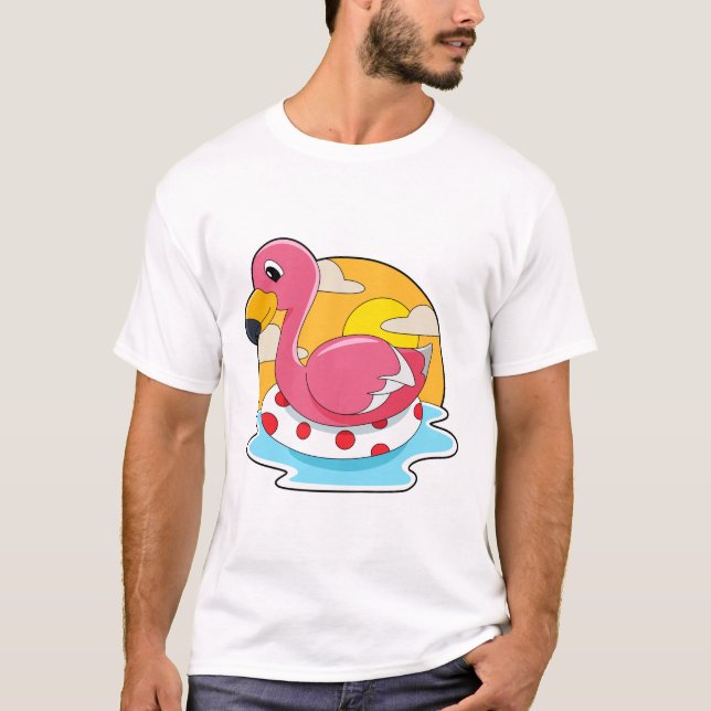 Camiseta Flamingo a Nadar com Lifebuoy (Frente)